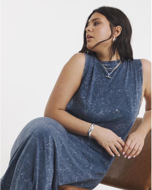 Simply Be Blue Trapeze Acid Wash Maxi Dress