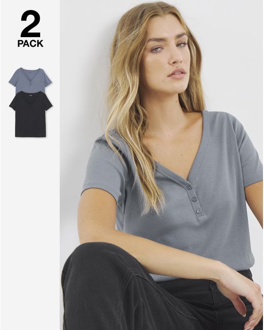 Simply Be Gray 2 Pack Henley Tops