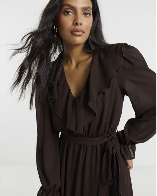 Flounce London Black Chiffon Midaxi Dress