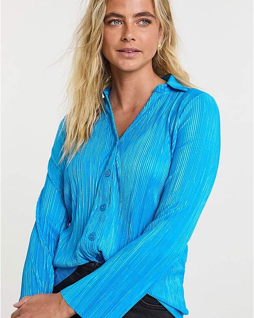 Simply Be Blue Plisse Button Down Shirt