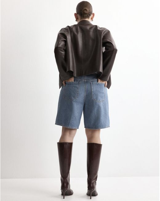 Mango Blue High-Waist Straight-Fit Bermuda