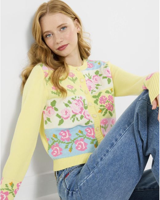 Joe Browns Blue Jb Felicity Patchwork Floral Cardigan