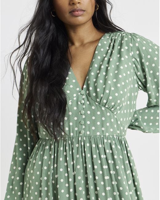 Simply Be Green Printed Waist Detail Midi Dress