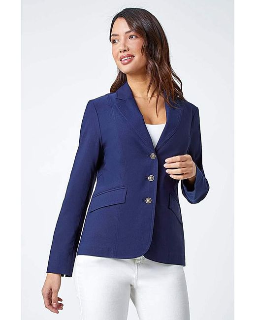 Roman Blue Roman Button Detail Stretch Blazer