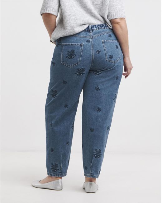 Simply Be Blue Embroidered Barrel Jeans