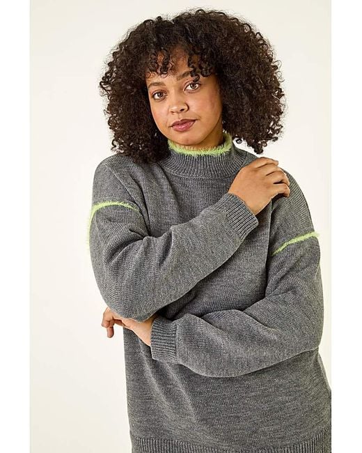 Roman Curve Gray Trim Detail Knit Jumper