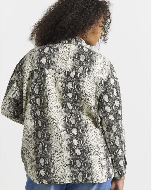 Simply Be White Sbe Snake Print Utility Shacket