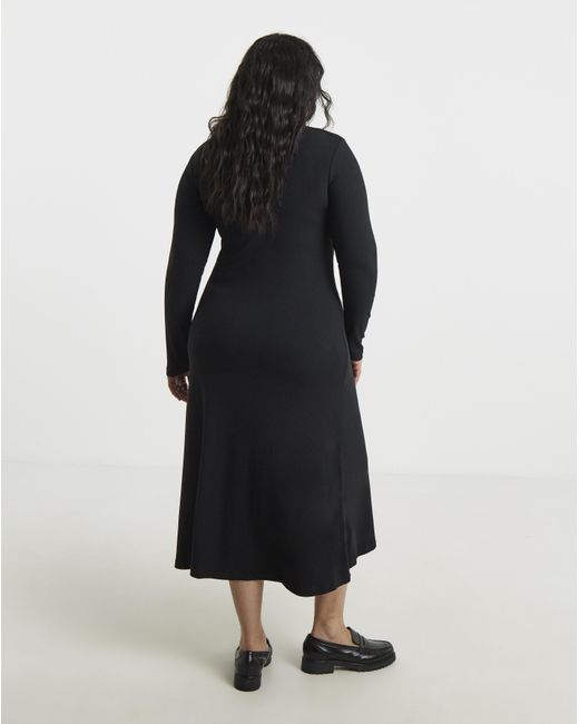 Tommy Hilfiger Black Rib Flare Midi Dress