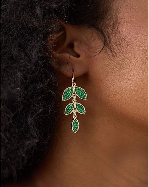 Accessorize Green Beaded Leaf Drop Earrings