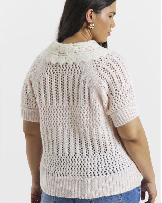 Simply Be Pink Collared Pointelle Knitted Top