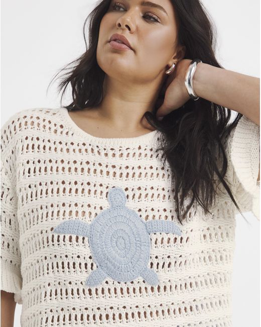 JD Williams White Crochet Top With Turtle Applique