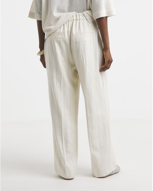 Simply Be White Pinstripe Linen Blend Wide Leg Trouser
