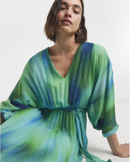 Joanna Hope Green Ombre Pleated Dress