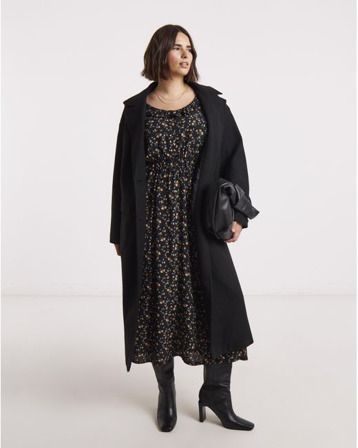 Simply Be Black Frill Neck Detail Midi Dress