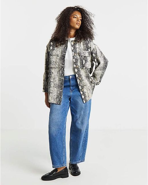 Simply Be White Sbe Snake Print Utility Shacket