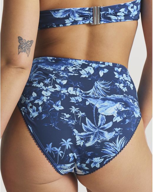 Figleaves Blue Lisbon High Waisted Bikini Bottoms