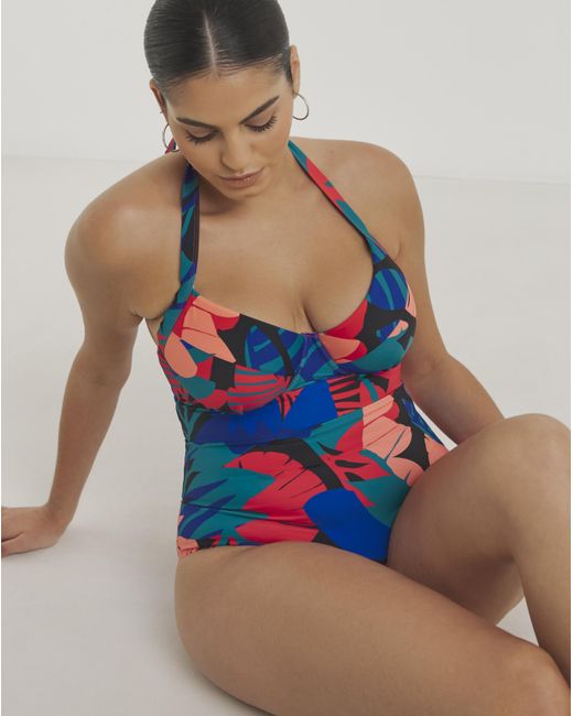 JD Williams Blue Padded Underwired Plunge Swimsuit