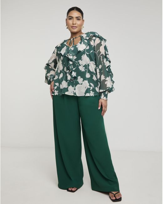 Joanna Hope Green Romantic Ruffle Blouse
