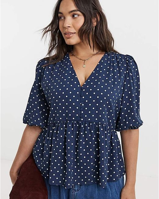 Simply Be Blue Button Through Peplum Blouse
