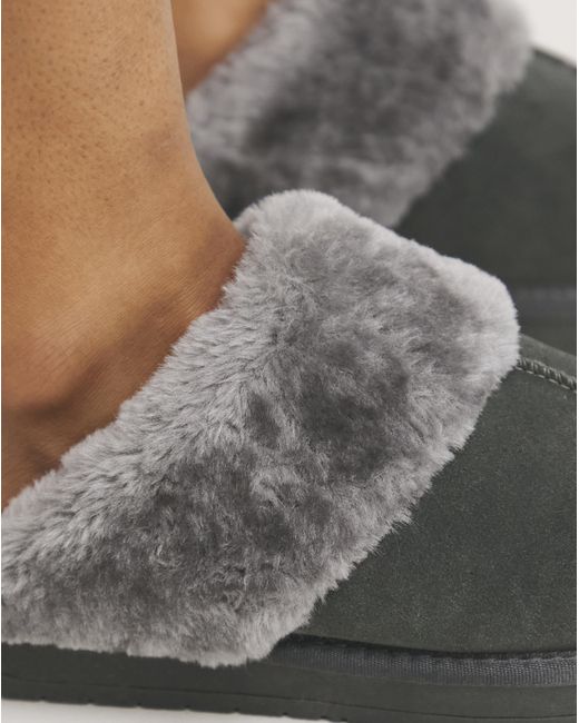 Simply Be Gray Faux Fur Lined Suede Mule Slipper Exwide