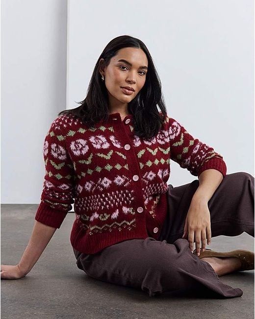 Simply Be Red Floral Crew Neck Cardigan