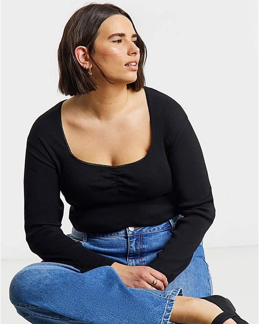 Simply Be Blue Square Neck Ribbed Top