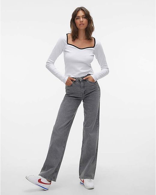 Vero Moda White Tessa High Rise Wide Leg Jean