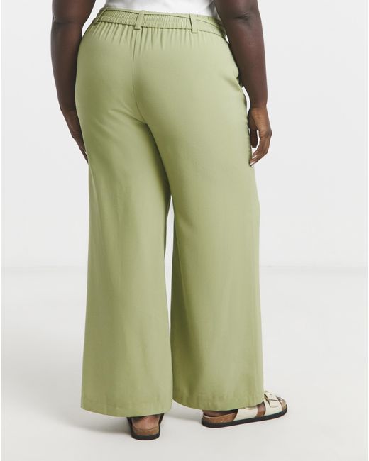 Simply Be Green Twill Wide Leg Trousers