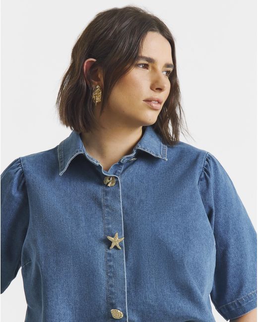 Simply Be Blue Button Denim Blouse