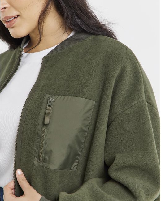 Simply Be Green Micro Fleece Bomber Jacket