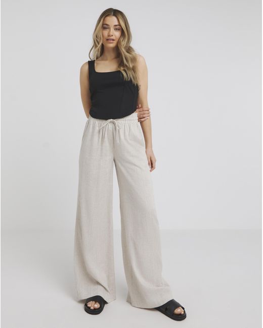 Simply Be White Linen Wide Leg Trousers