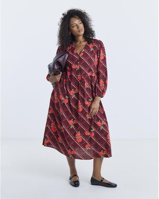 Simply Be Red Button Through Midi Dress