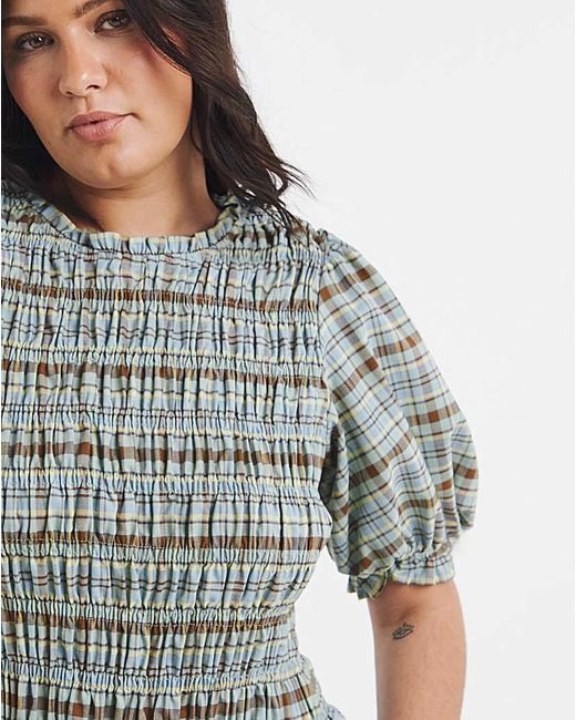 Simply Be Gray Multi Check Peplum Blouse