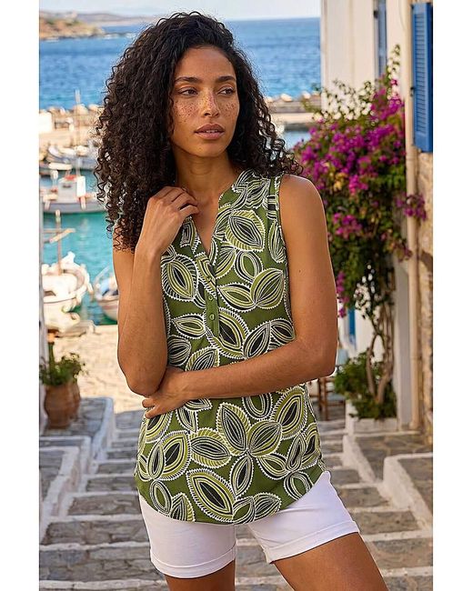 Roman Green Roman Textured Leaf Print Vest Top