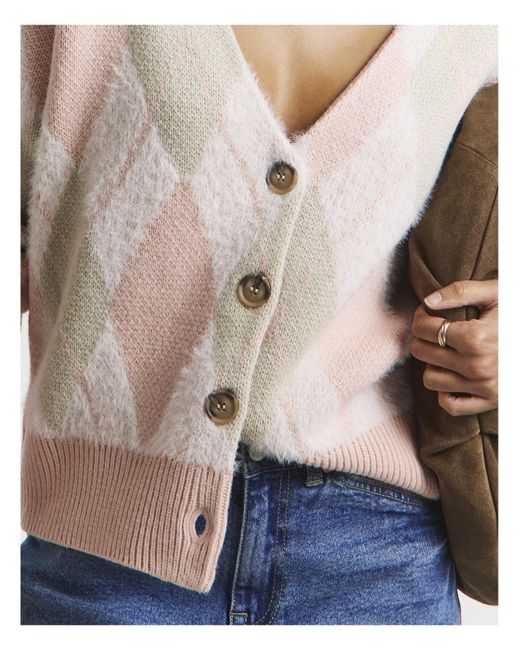 Simply Be Blue Fluffy Argyle Boyfriend Cardigan