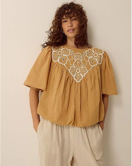 Monsoon Natural Delta Embroidered Bubble Hem Top