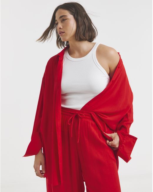 Simply Be Red Crinkle Shirt