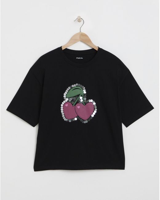 Simply Be Blue Flocked Embellished Cherries Tee
