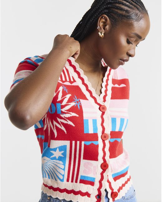 Simply Be Red Short Sleeve Graphic Print Cardigan