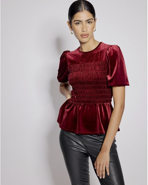 Nobody's Child Red Velvet Puff Sleeve Top