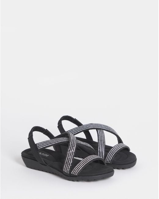 Heavenly Soles White Low Wedge Diamante Sandal Ex Wide