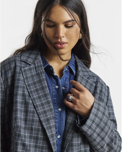 Simply Be Blue Oversized Check Blazer