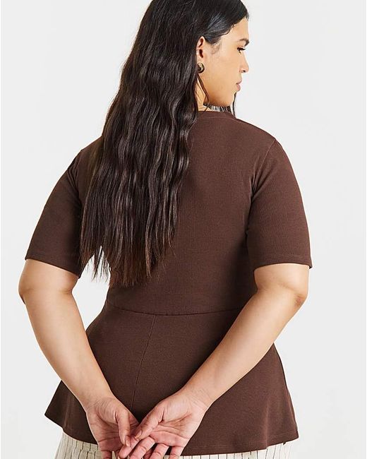 Simply Be Brown Button Through Peplum Top