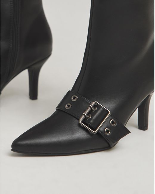 Simply Be Black Kitten Heel Boots With Strap Ex Wide