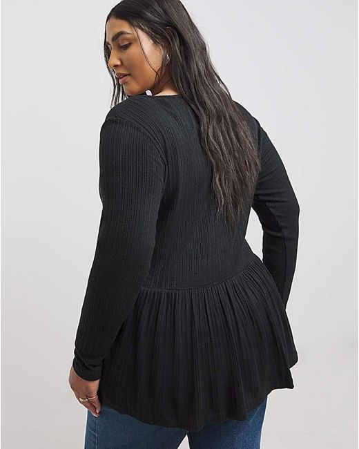 Simply Be Black Ribbed Soft Touch Mock Wrap Top