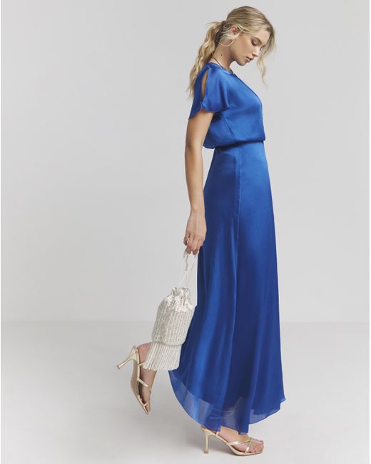 Joanna Hope Blue Blouson Split Sleeve Dress