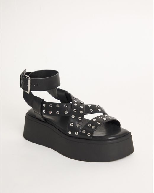 Simply Be Black Studded Cross Strap Flatform Sandal Wide