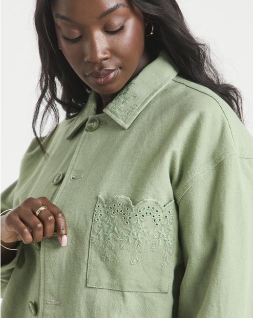 Simply Be Green Sbe Broderie Cropped Jacket