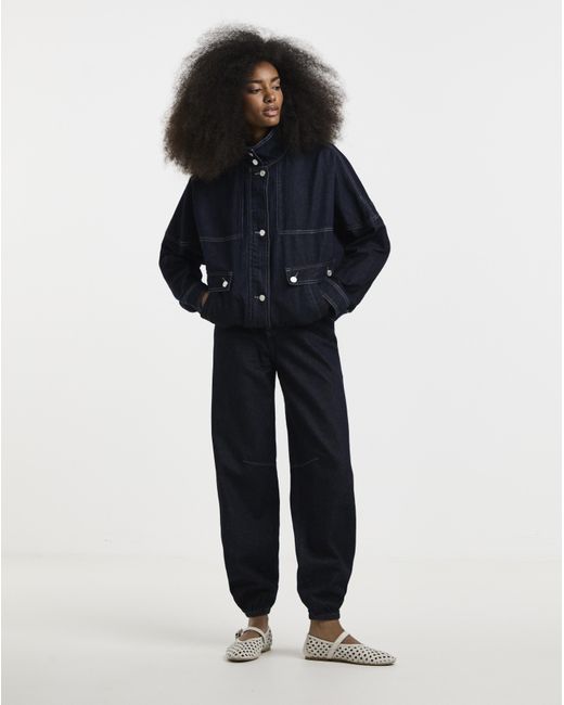 Simply Be Blue Funnel Neck Denim Jacket