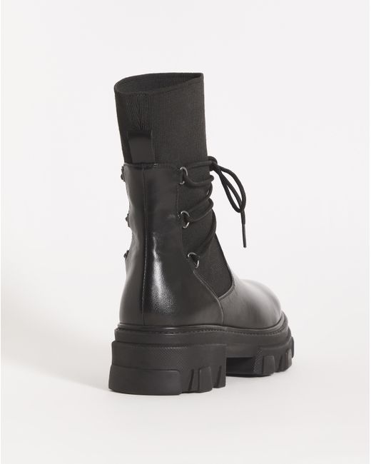 Simply Be Black Lace Wrap Chunky Boots Wide